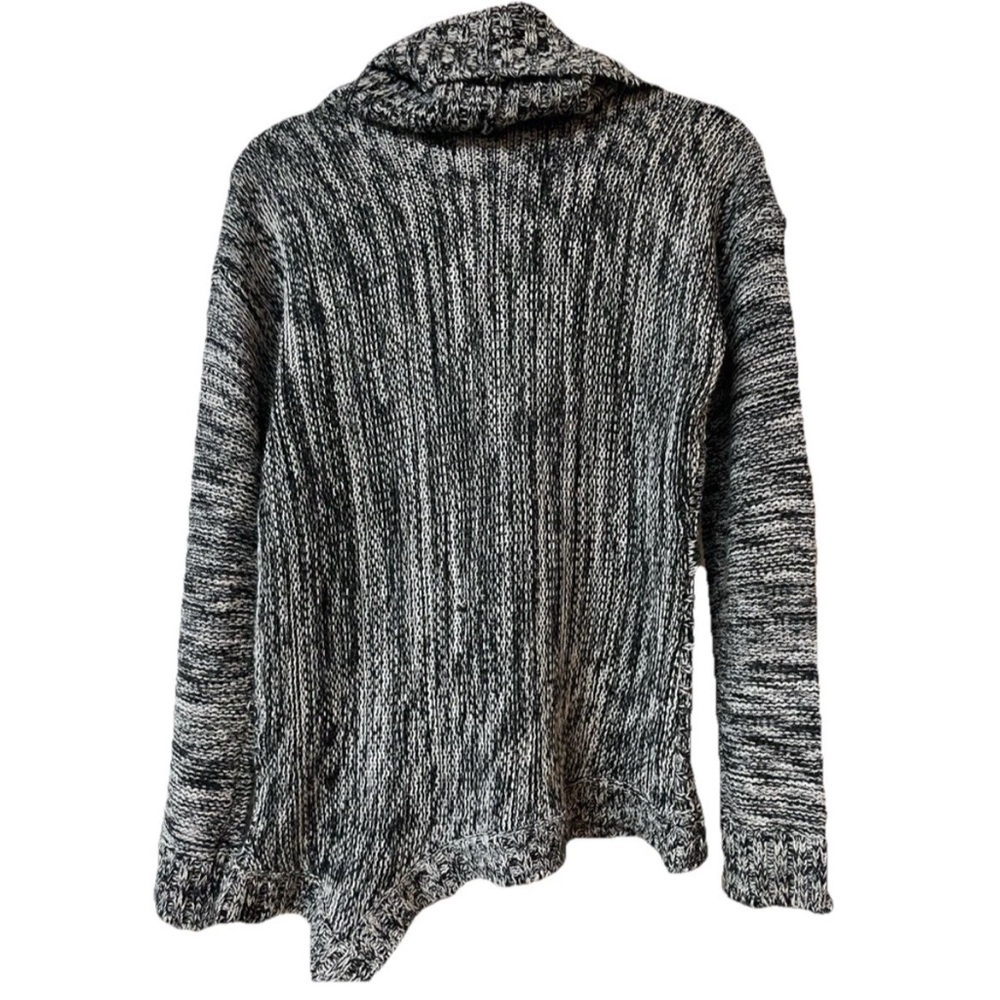 Turtle Neck chunky Sweater Marled black cable knit turtleneck Sz L asymmetrical - Picture 5 of 7